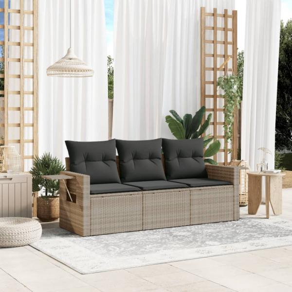 ARDEBO.de - 3-tlg. Garten-Sofagarnitur mit Kissen Hellgrau Poly Rattan