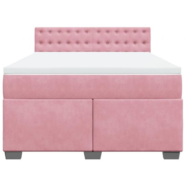 Boxspringbett mit Matratze Rosa 140x190 cm Samt