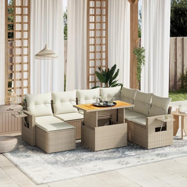 ARDEBO.de - 8-tlg. Garten-Sofagarnitur mit Kissen Beige Poly Rattan