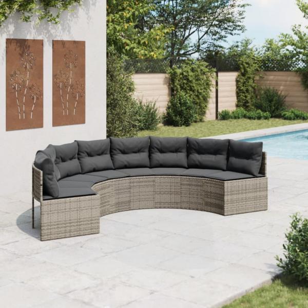 ARDEBO.de - Gartensofa mit Kissen Halbrund Grau Poly Rattan