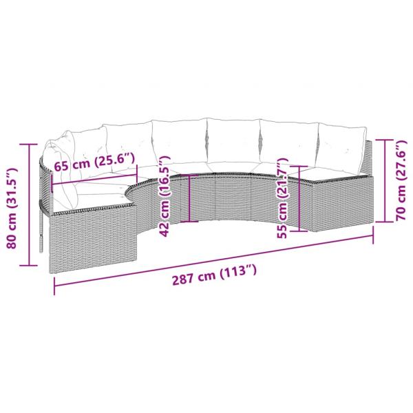 Gartensofa mit Kissen Halbrund Grau Poly Rattan