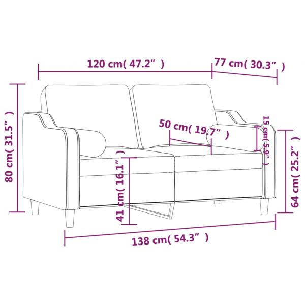 2-Sitzer-Sofa mit Zierkissen Weinrot 120 cm Stoff