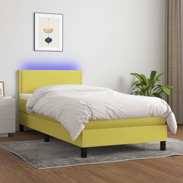 ARDEBO.de - Boxspringbett mit Matratze & LED Grün 100x200 cm Stoff