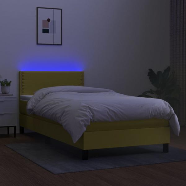 Boxspringbett mit Matratze & LED Grün 100x200 cm Stoff