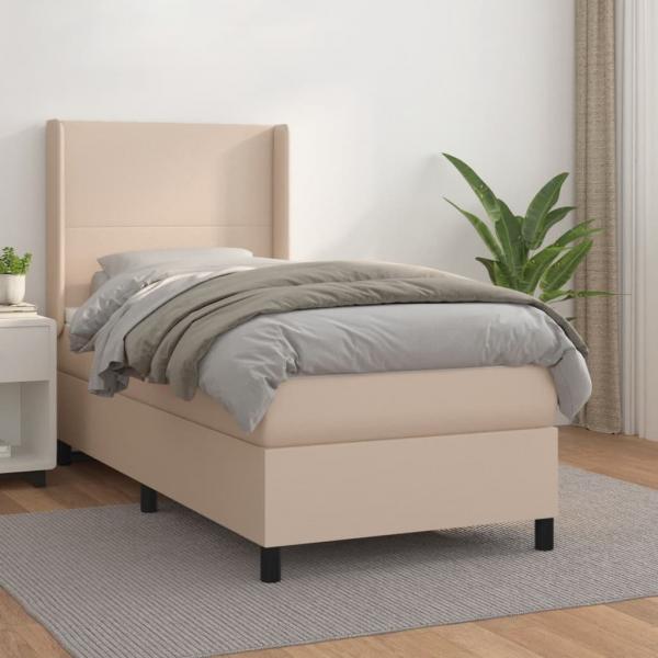 ARDEBO.de - Boxspringbett mit Matratze Cappuccino-Braun 90x200cm Kunstleder