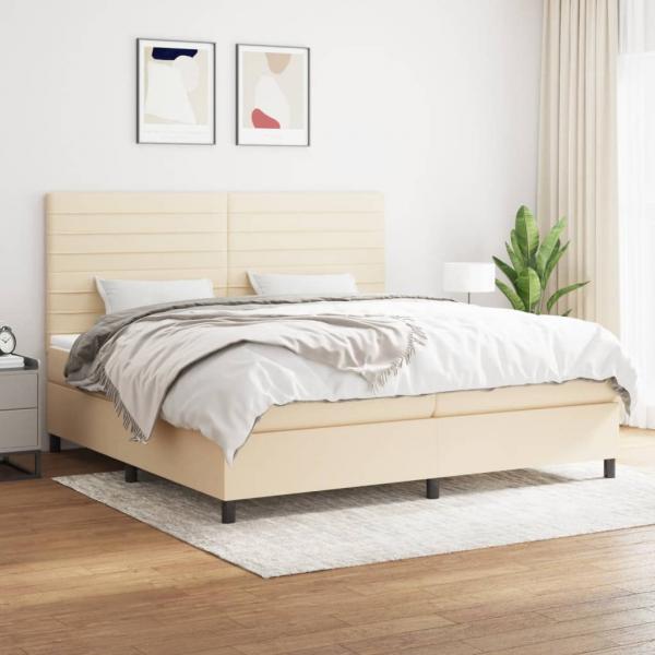 ARDEBO.de - Boxspringbett mit Matratze Creme 200x200 cm Stoff