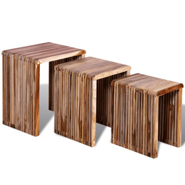 ARDEBO.de - 3-tlg. Satztisch-Set Altholz Teak