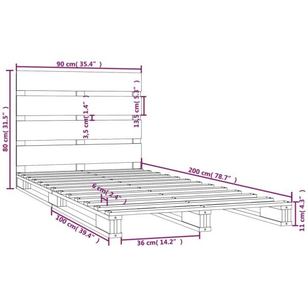 Massivholzbett ohne Matratze Weiß 90x200 cm Kiefernholz