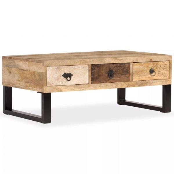 ARDEBO.de - Couchtisch mit 3 Schubladen Massivholz Mango 90x50x35 cm