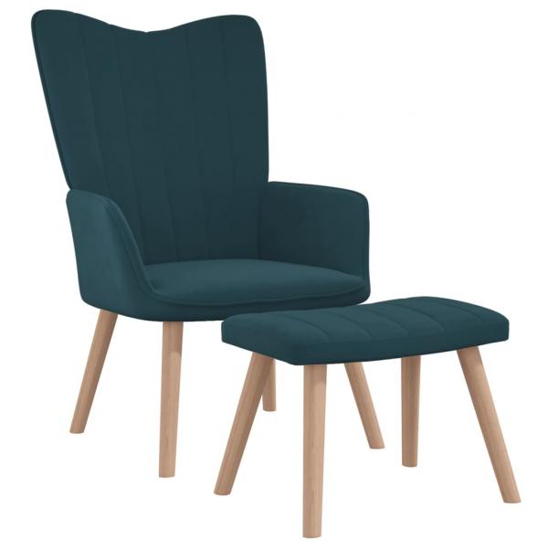 ARDEBO.de - Relaxsessel mit Hocker Blau Samt