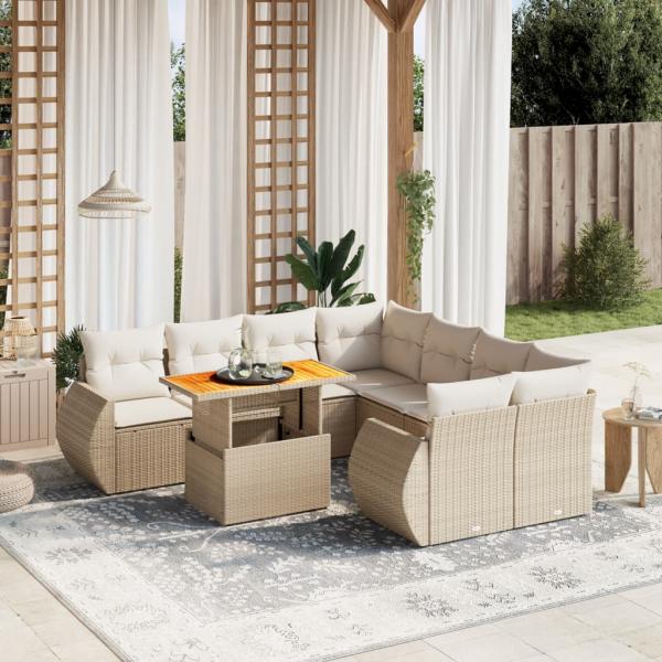 ARDEBO.de - 9-tlg. Garten-Sofagarnitur mit Kissen Beige Poly Rattan