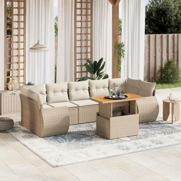 ARDEBO.de - 8-tlg. Garten-Sofagarnitur mit Kissen Beige Poly Rattan