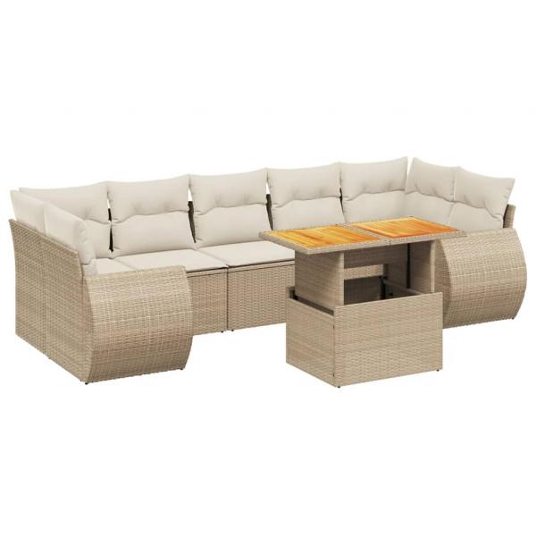 8-tlg. Garten-Sofagarnitur mit Kissen Beige Poly Rattan