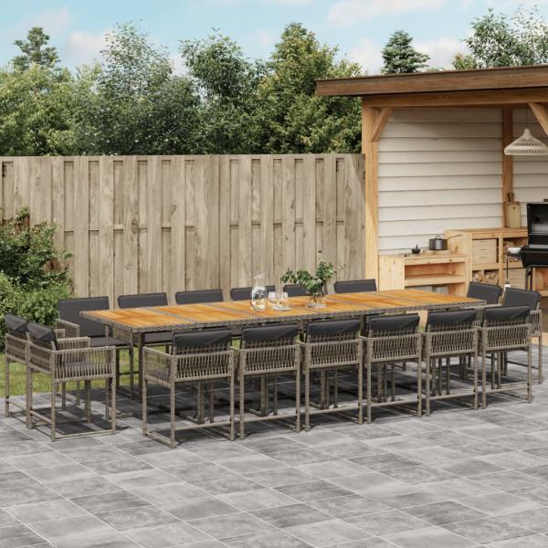 ARDEBO.de - 17-tlg. Garten-Essgruppe mit Kissen Grau Poly Rattan