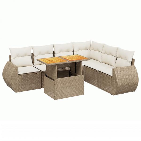 7-tlg. Garten-Sofagarnitur mit Kissen Beige Poly Rattan