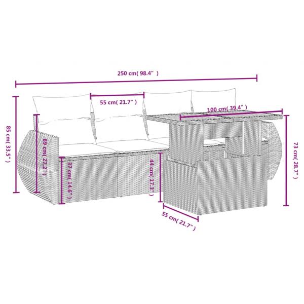 5-tlg. Garten-Sofagarnitur mit Kissen Beige Poly Rattan