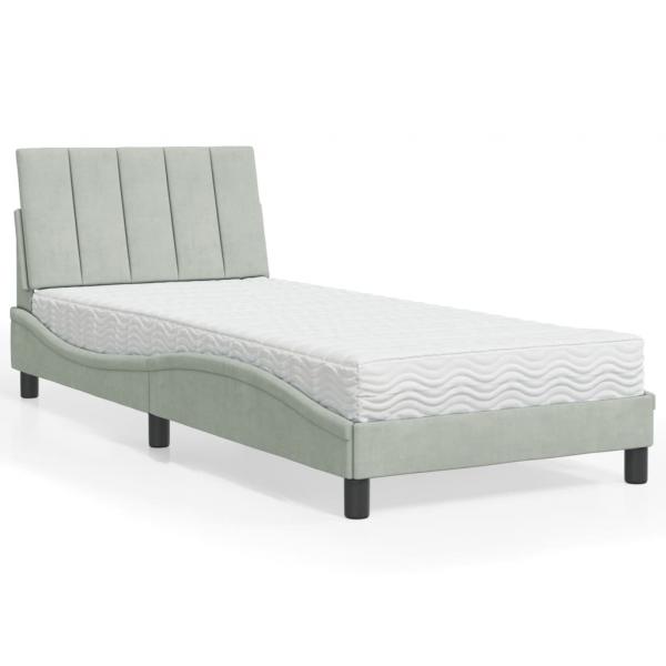 ARDEBO.de - Bett mit Matratze Hellgrau 80x200 cm Samt