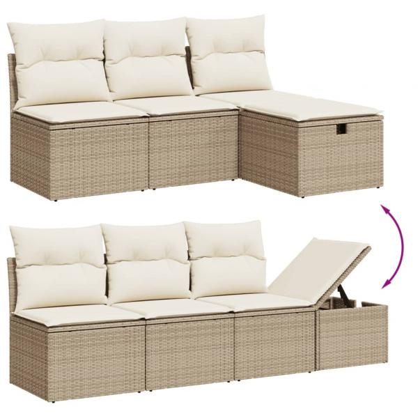 9-tlg. Garten-Sofagarnitur mit Kissen Beige Poly Rattan