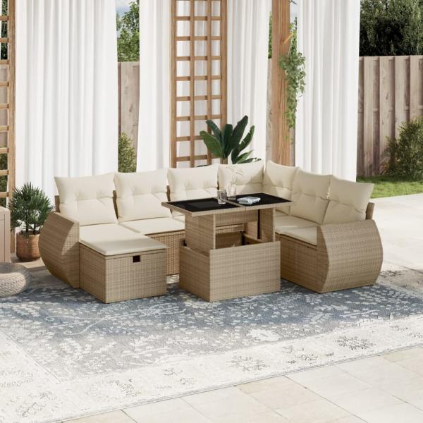 ARDEBO.de - 8-tlg. Garten-Sofagarnitur mit Kissen Beige Poly Rattan