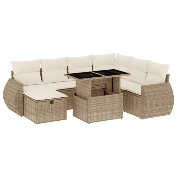 8-tlg. Garten-Sofagarnitur mit Kissen Beige Poly Rattan