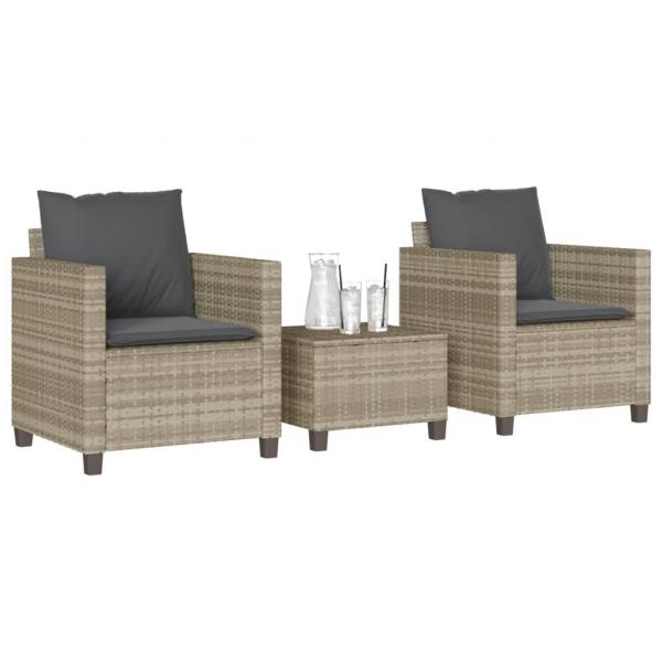 ARDEBO.de - 3-tlg. Bistro-Set mit Kissen Hellgrau Poly Rattan