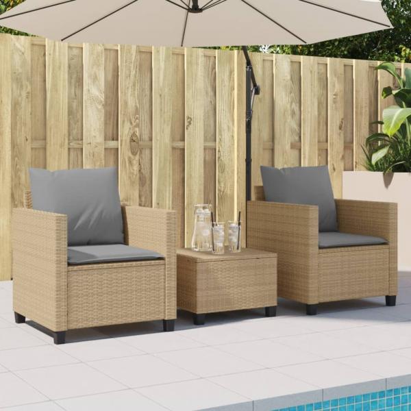 3-tlg. Bistro-Set mit Kissen Beige Poly Rattan