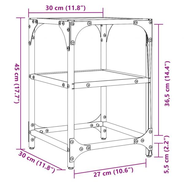 Couchtisch mit Glasplatte Transparent 30x30x45 cm Stahl