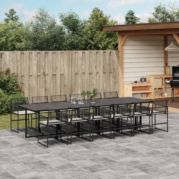 ARDEBO.de - 13-tlg. Garten-Essgruppe mit Kissen Schwarz Poly Rattan