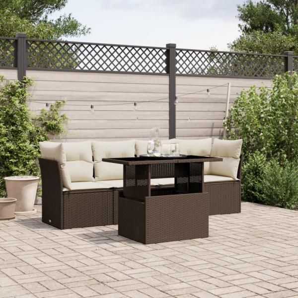 ARDEBO.de - 5-tlg. Garten-Sofagarnitur mit Kissen Braun Poly Rattan