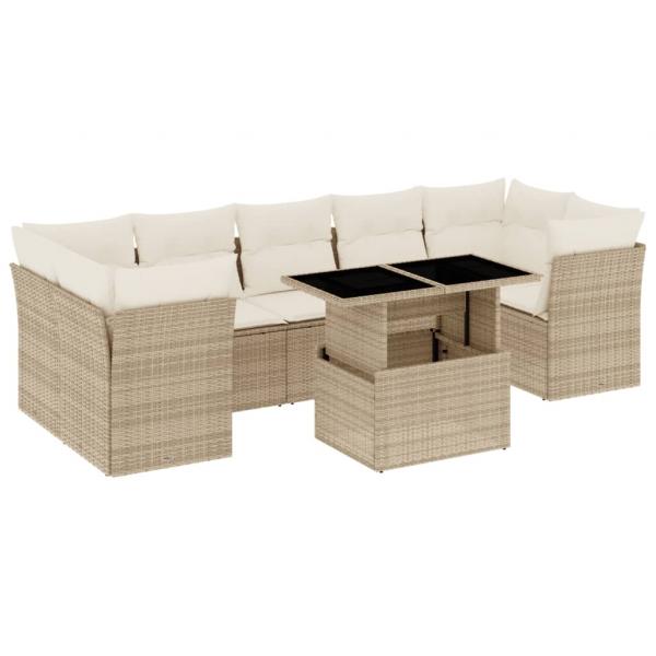 8-tlg. Garten-Sofagarnitur mit Kissen Beige Poly Rattan