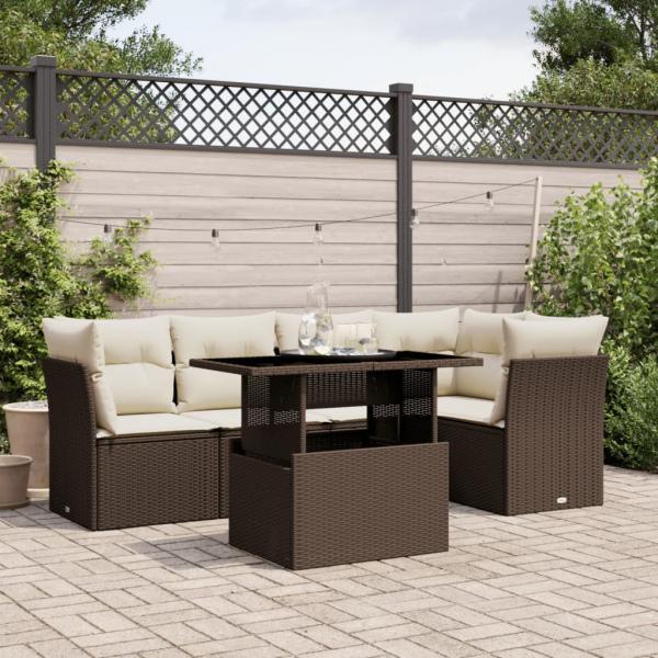 ARDEBO.de - 6-tlg. Garten-Sofagarnitur mit Kissen Braun Poly Rattan