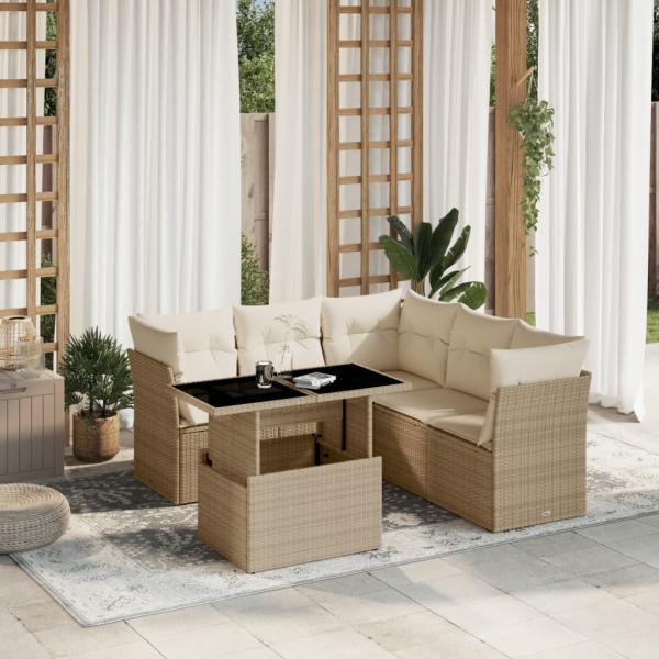 ARDEBO.de - 6-tlg. Garten-Sofagarnitur mit Kissen Beige Poly Rattan