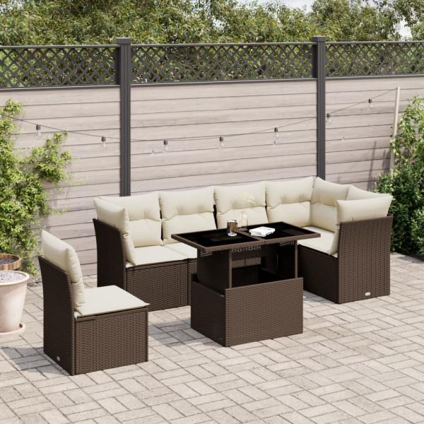 ARDEBO.de - 7-tlg. Garten-Sofagarnitur mit Kissen Braun Poly Rattan