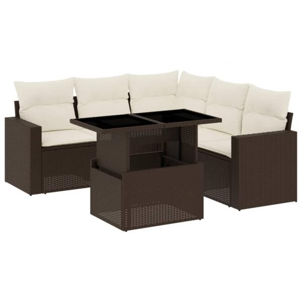 6-tlg. Garten-Sofagarnitur mit Kissen Braun Poly Rattan