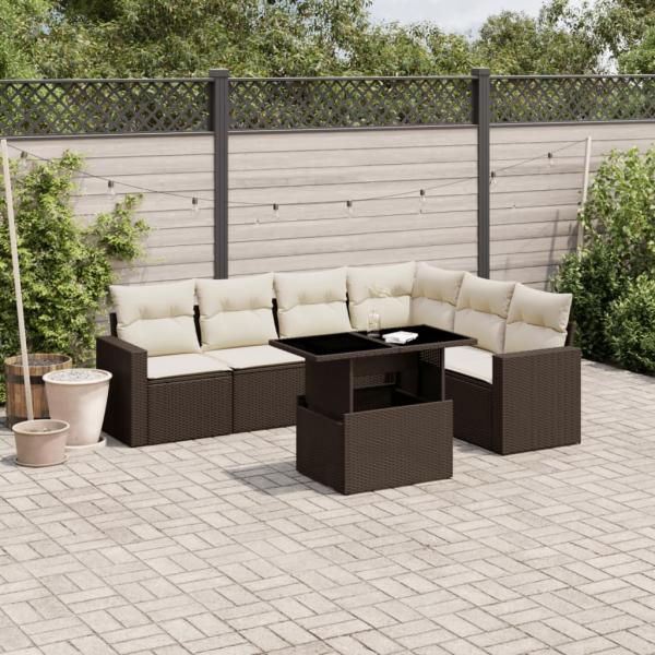 ARDEBO.de - 7-tlg. Garten-Sofagarnitur mit Kissen Braun Poly Rattan