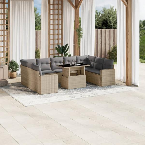 ARDEBO.de - 10-tlg. Garten-Sofagarnitur mit Kissen Beige Poly Rattan