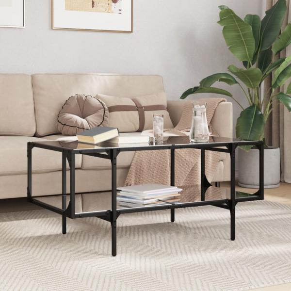 ARDEBO.de - Couchtisch mit Glasplatte Schwarz 98,5x50x45 cm Stahl