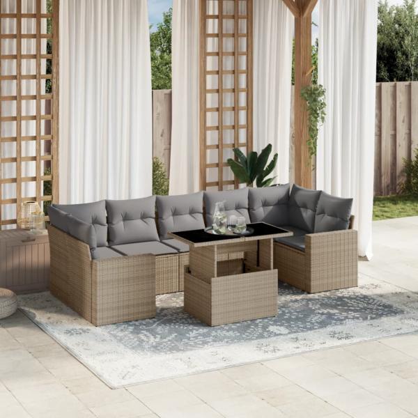 ARDEBO.de - 8-tlg. Garten-Sofagarnitur mit Kissen Beige Poly Rattan