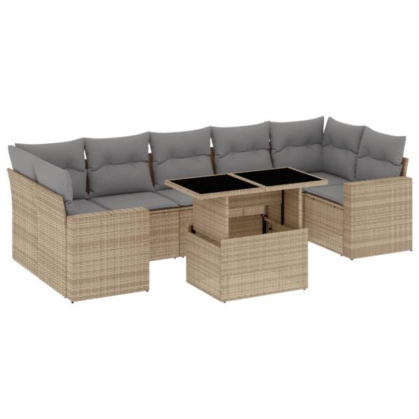 8-tlg. Garten-Sofagarnitur mit Kissen Beige Poly Rattan