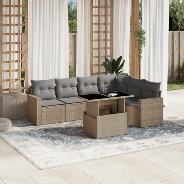 ARDEBO.de - 7-tlg. Garten-Sofagarnitur mit Kissen Beige Poly Rattan