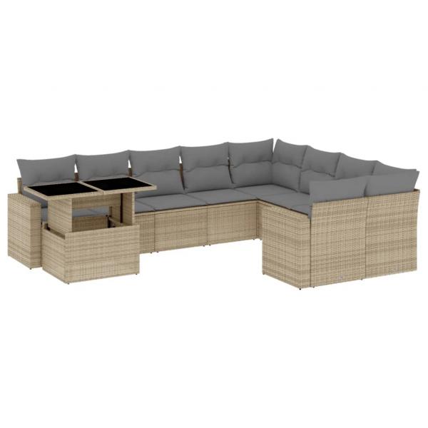 10-tlg. Garten-Sofagarnitur mit Kissen Beige Poly Rattan