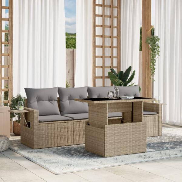 ARDEBO.de - 5-tlg. Garten-Sofagarnitur mit Kissen Beige Poly Rattan