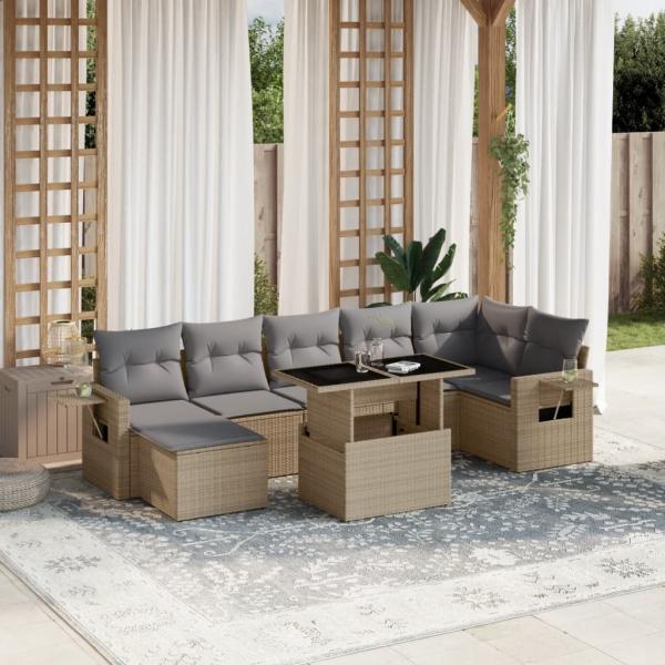 ARDEBO.de - 8-tlg. Garten-Sofagarnitur mit Kissen Beige Poly Rattan