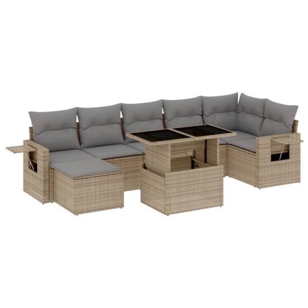 8-tlg. Garten-Sofagarnitur mit Kissen Beige Poly Rattan