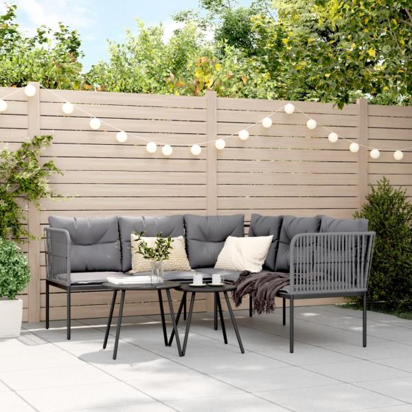 Gartensofa in L-Form mit Kissen Schwarz Stahl und Textilene