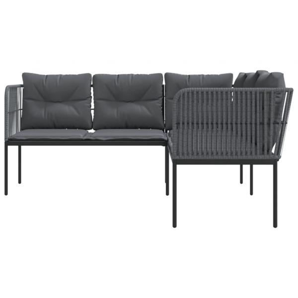 Gartensofa in L-Form mit Kissen Schwarz Stahl und Textilene