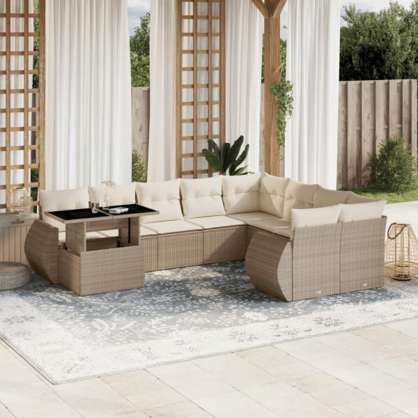 ARDEBO.de - 10-tlg. Garten-Sofagarnitur mit Kissen Beige Poly Rattan