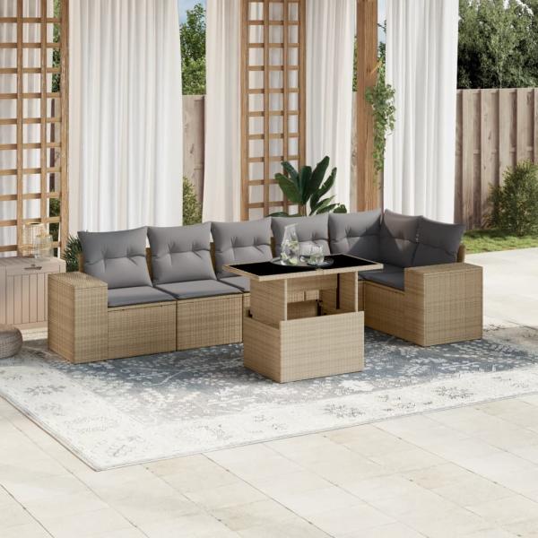 ARDEBO.de - 7-tlg. Garten-Sofagarnitur mit Kissen Beige Poly Rattan