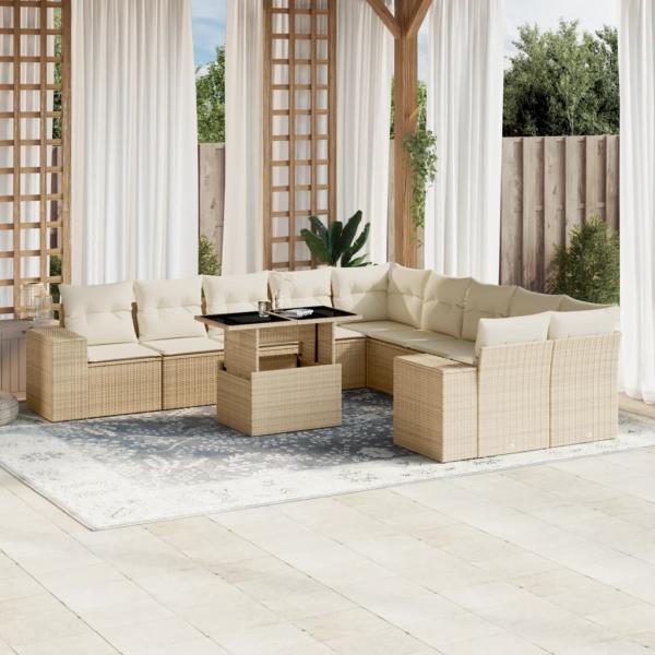 ARDEBO.de - 11-tlg. Garten-Sofagarnitur mit Kissen Beige Poly Rattan