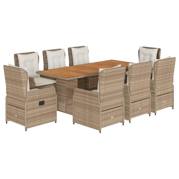 9-tlg. Garten-Essgruppe mit Kissen Beige Poly Rattan